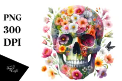 Colorful Skull Spring Flowers PNG Product Image 1