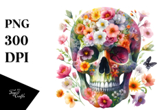 Colorful Skull Spring Flowers PNG Product Image 1