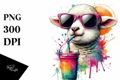 Colorful Lamb Drink Sunglasses Clipart Product Image 1