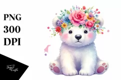 Cute Polar Bear Sitting, Flower Crown PNG Product Image 3