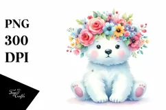 Cute Polar Bear Sitting, Flower Crown PNG Product Image 3