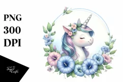Cute Baby Unicorn with Morning Glory Frame | Sublimation | Product Image 1