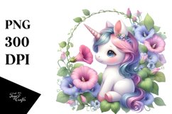 Cute Baby Unicorn with Morning Glory Frame | Sublimation | Product Image 1