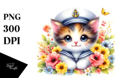 Colorful Smiling Baby Kitten Sailor Clipart Product Image 1
