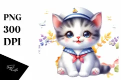Sailor Baby Kitten Yellow Flowers Clipart Product Image 3