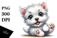 Watercolor Baby Cartoon West Highland White Terrier PNG Product Image 1