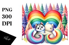 Cute Rainbow with Akita Heart PNG Product Image 1