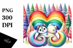 Cute Rainbow with Akita Heart PNG Product Image 1