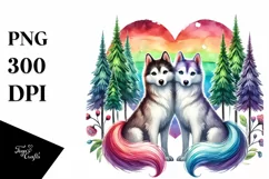 Cute Rainbow Trees Siberian Husky, PNG Product Image 1