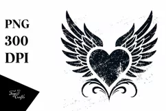 Simple Distressed Heart with Wings PNG Product Image 1