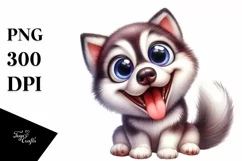 Cute Watercolor Siberian Husky Clipart Product Image 3