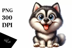 Cute Watercolor Siberian Husky Clipart Product Image 3