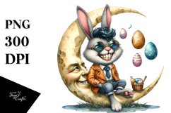 Bunny Sitting on Half Moon with Eggs PNG Product Image 1