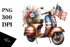 Rusty Scooter USA Flag | Watercolor Clipart Product Image 1