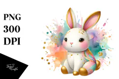 Colorful Pastel Wooden Bunny PNG Product Image 1
