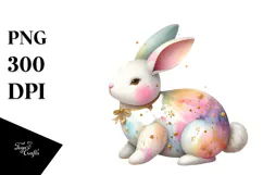 Colorful Pastel Wooden Bunny PNG Product Image 1