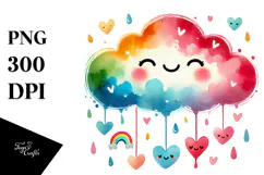 Whimsical Colorful Watercolor Cloud PNG Product Image 1