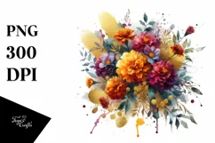 Vibrant Watercolor Bouquet with Gold Foil Product Image 3