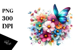 Spring Butterfly Flower Painting, PNG Product Image 1
