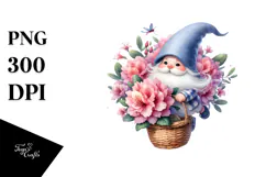 Cute Floating Gnome with Rhododendron PNG Product Image 1