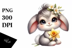 Easter Bunny Girl Egg Flower, Clipart |T-shirt, Mug PNG Product Image 1