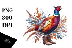 Vibrant Watercolor Pheasant with Boots | Clipart Product Image 3