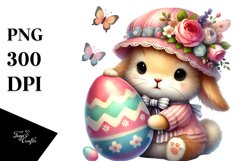 Baby Rabbit with Easter Egg, Watercolor PNG Product Image 1