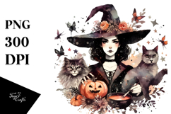 Retro Evil Witch with Cat PNG Product Image 1