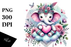 Boho Elephant Sitting on Cloud PNG Product Image 1