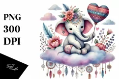 Cute Boho Elephant Heart on Flower PNG Product Image 1