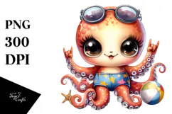 Cute Baby Octopus with Rocker Look, Transparent PNG Product Image 1