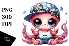 Cute Baby Octopus with Rocker Look, Transparent PNG Product Image 1