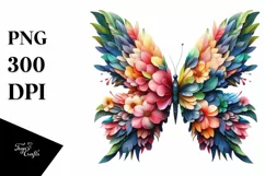 Abstract Vibrant Watercolor Butterfly with Flowers PNG Product Image 1