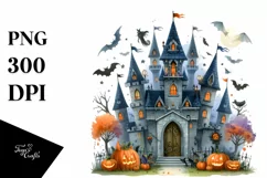 Funny Watercolor Halloween Castle | Clipart Product Image 1