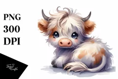 Funny Expressive Highland Cow Watercolor PNG Product Image 3