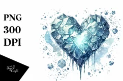 Watercolor Blue Heart with Spring Flowers PNG Product Image 1