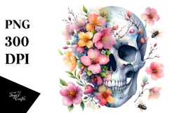 Spring Skull Watercolor Painting PNG Product Image 1