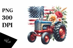 Watercolor Beach Tractor Flowers Flag Clipart Product Image 3