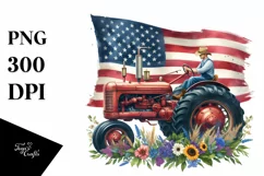 Watercolor Beach Tractor Flowers Flag Clipart Product Image 3