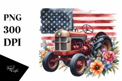 Watercolor Beach Tractor Flowers Flag Clipart Product Image 1