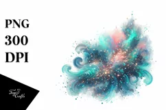 Colorful Cyan Watercolor Splash with Glitery Texture | Product Image 3
