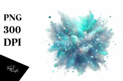 Colorful Cyan Watercolor Splash with Glitery Texture | Product Image 3