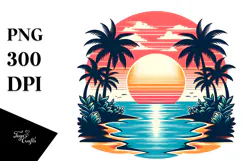 Retro Tropical Island Sunset, PNG Product Image 1