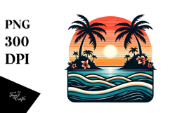 Retro Tropical Island Sunset Clipart, PNG Design Product Image 1