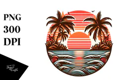 Retro Tropical Island Sunset, PNG Product Image 1