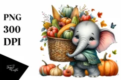 Quirky Baby Elephant with Autumn Vegetables | Clipart Product Image 3
