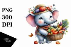 Quirky Baby Elephant with Autumn Vegetables | Clipart Product Image 1
