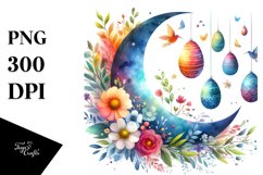 Colorful Half Moon with Easter Eggs PNG Product Image 1