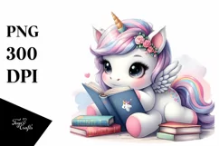 Colorful Watercolor Pastel Unicorn Reading | Clipart Product Image 3