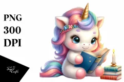 Colorful Watercolor Pastel Unicorn Reading | Clipart Product Image 3
